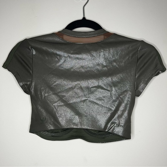 Adidas Ivy Park Metallic Green Brown Short Sleeve Cropped Bikini Swim Top - Picture 8 of 10